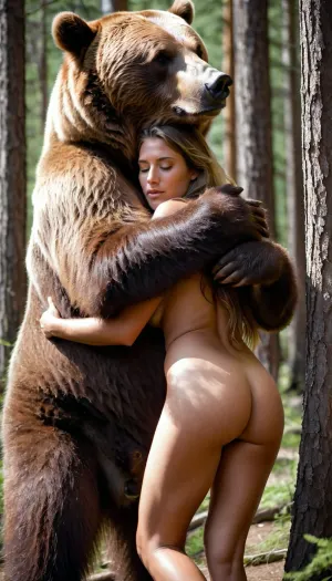 L'orso grizzly stava guardando la giovane donna per giorni, in attesa della perfetta opportunità di colpire. Quando era sola nella foresta, si mise su di lei e cominciò a scoparla da dietro. Lei geme con piacere come