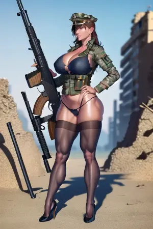 그녀의 군대 유니폼에 성숙한 여성은 파괴적인 도시를 통해 산책했다, 그녀의 뾰족은 그녀의 어깨에 떨어졌다. 그녀는 그녀의 얼굴에 섹시한 smirk가 있었다, 그녀가 머리를 돌리고 모든 남성에서 관심을 받고 있다는 것을 알고