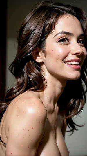 The Brunette, a 38-year-old woman with long hair and a voluminous wavy messy sexy pose, is an AI model that generates pornographic content for her followers. Her seductive pose and perfect body are captivating