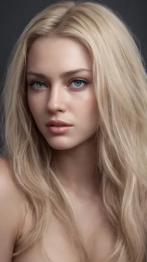 Portrait photoréaliste d'une belle femme nue aux proportions épiques, rides épiques du visage entre les sourcils et sur le pont du nez, texture épique photoréaliste de la peau, ombres épiques foncées profondes dans les coins des yeux, tétons épiques photoréalistes vivants