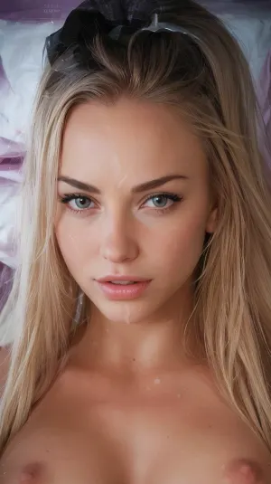 L'image photoréaliste d'une femme avec un grand sourire et des yeux photoréalistes épiques pleins est décrite comme ayant un grand frontal lumineux épique plein d'iris photoréaliste, bouche fermée, ailes du nez à épique plein d'obscurité photoréaliste autour seulement frontal lumineux