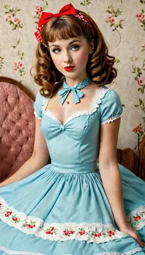 woman, Pin up. photo from 1957, <lora:flat_chested_v3.5:.8>, <lora:ahxl_v1:.8>, sweetegl, sweetop, sweetjsk, <lora:sweetlolitaxlv3_5:1.1>