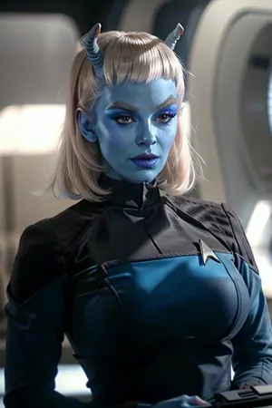 Una sciocca Andorian con un'immagine generata dall'AI iperdetta 8k, che mostra le sue enormi tette e il bikini bianco stretto, è stato un pezzo d'arte impressionante che ha presentato il suo incredibile lavoro di trucco e antenne
