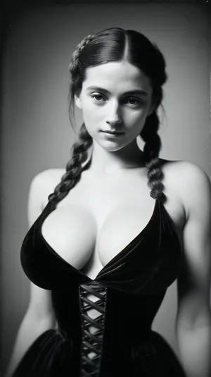 In the year 1876, a young woman named Anna sat at her typewriter, ready to capture the beauty of the real world. She had long braids that hung in front of her shoulders and parted in the middle, revealing her tight velvet