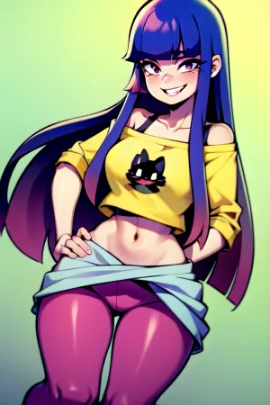 Miko Kubota, a beautiful girl with long hair and a smile, was taking pictures of herself in her bedroom. She wore a yellow shirt that showed off her navel and hips, and she had on some off-shoulder pants that hugged