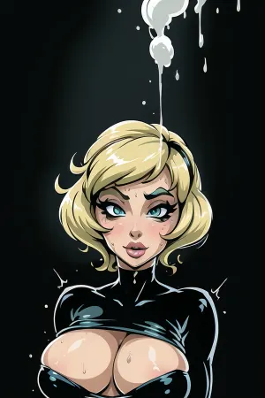 A imagem gerada pela AI de uma mulher com lábios grossos, eyeliner pesado e maquiagem intensa captura a essência da arte pornográfica em sua forma mais extrema