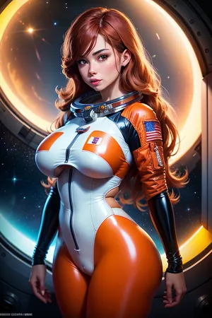 Die Frau saß in der Raumschiffkabine, ihr roter Latex Raumanzug enthüllt ihren sexy enthüllenden Latex Raumanzug. Sie hatte lange Haare und einen engen Körper, mit vollen Brüsten und einer natürlichen Brüste. Ihr Helm war offen, zeigt ihren kleinen Ringhafen