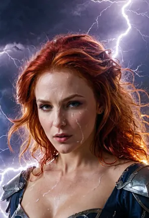 woman, ((lightning sorceress, magic)), red hair, (cum on face:1.3), magic aura, <lora:Facials:.5>, <lora:xl_more_art-full_v1:.7>