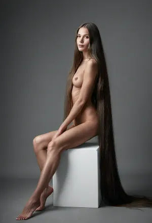 A foto deslumbrante de Robert Mappletorp captura uma garota nua sentada em um cubo branco, destacando a simplicidade e elegância desta forma de arte clássica