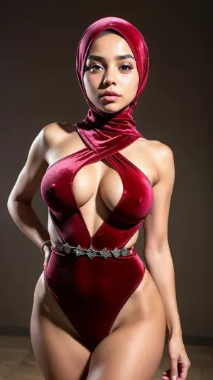 ((1 pretty arab girl, 18 years old)), ((small tiny:1.4)), ((young girl:1.7)), ((in clothed big breast:1.3)), ((muscular hips:.5)), brown eyes, ((small tiny:.5)), (detailed background:1.4), ((high detail skin)), 8k uhd, dslr, high quality, detailed skin texture, toned body, highly detailed body, (realistic), soft focus, insanely detailed, top quality, (skin pores, skin imperfections), (beach:1.4), seductive, cute, sexy tight legs, high resolution photo with Canon camera, (seductive eyes), full length photo, hijab, (velvet Turkish hijab), shows face, beautiful, tips, big breast, butt, crack, LORA, (malebulge:1), r3dv3lvet, red, velvet, leotard, <lora:r3dv3lvet:.5>