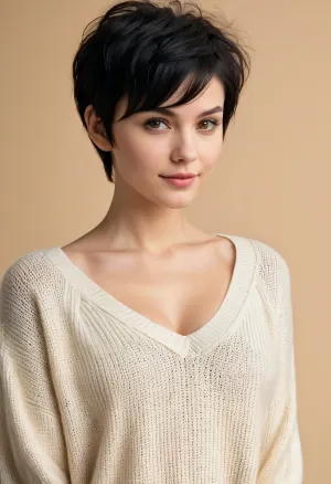 A high-quality AI generated porn picture of a midriff-baring Danish-Japanese woman with high quality skin texture, wide hips, and happy expression