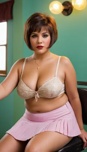María, una mujer depravada de pelo rojo de 60 años vestida de jovencita, posada para la cámara con su cuerpo de plomería y balanceándose con cada movimiento. Una vez había sido una colegiala que amaba