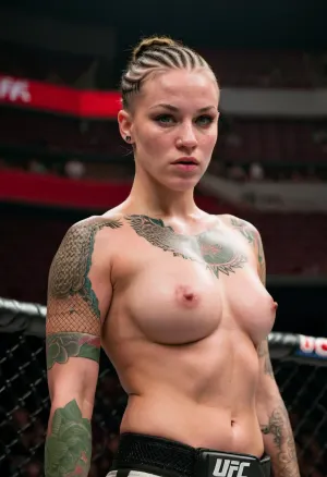La fille russe avec une tenue pleine MMA et un garde-bouche MMA était prête pour son combat mixte d'arts martiaux. Elle avait la confiance d'un champion et le centre d'un chasseur chevronné. Ses cheveux noirs ont été ramenés dans une queue serrée, révélant