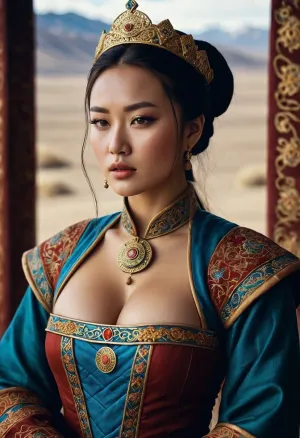 那个24岁的孩子 超现实的惊人公主站在全长的镜子前,赞美着她的胸罩皇家礼服和纹理化妆. 她已经准备好以她的新自信和美貌 迎接这个世界