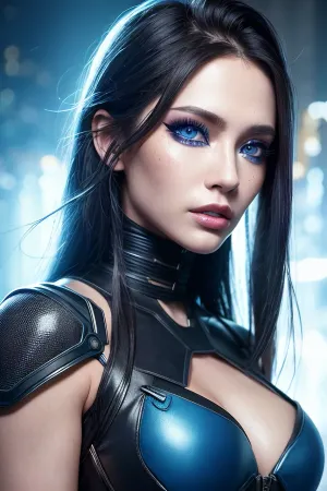 hyper realistic ultra detailed photograph of one beautiful cyberpunk Russian young adult young adult girl 22 years old in dark rundown city with neon lights, ((1young adult young adult girl)), intricate detail, exquisite detail, insanely detailed, dark hair, silky hair, hair half up half down, perfect face, perfect nose, full lips, very sexy, fashion pose, symmetric matching blue eyes, detailed gorgeous face, cyberpunk environment, skinny body, (makeup), lipstick, (long eyelashes:1.1), corset, techno influence, (portrait, close up view), fantasy, HD, skin pores, extreme mouth detail, realistic freckles, detailed skin, realistic skin, High Res, 4k, masterpiece, Ultra realistic, natural skin tone, high definition, high quality