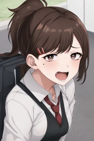 Siyah çantalı kadın ve ponytail sokakta yürüdü, yeni saç kesimine hayran kaldı. Birden, sokaktan gelen bir adam fark etti. Bir mağaza önünde durdu ve kendine baktı