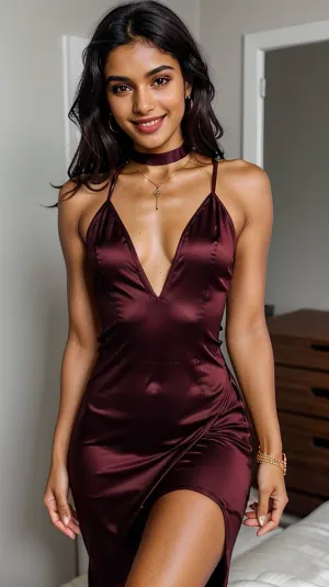 अल्ट्रा-realistic 8k रिज़ॉल्यूशन, गेहूं के रंग की त्वचा, सही उंगलियों, स्लिम फिगर और एक मुस्कान के साथ इंस्टाग्राम मॉडल जो अंधेरे बेडरूम को प्रकाश में डाल सकता है, कैमरे के सामने उसकी अल्ट्रा-डिटेलेड सुविधाओं के साथ प्रस्तुत किया गया था। पेशेवर