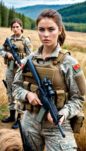 18 वर्षीय लड़कियों के समूह ने एक photorealistic कृति के लिए प्रस्तुत किया जो उनके पूरे शरीर के दृश्य को दर्शाया गया है, जिसमें क्लीवेज, पोनीटेल, हेयर प्यूबिक ऊन, आर्मी कार्गो पैंट, राइफल्स के साथ शूटिंग, श्यामला पिक्सी हेयर और शामिल हैं।