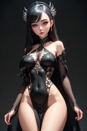 ((miniature body)), (masterpiece), (best quality), (ultra-detailed), (beautiful detailed face), (beautiful detailed eyes), (perfect hands), (perfect legs), 1 miniature girl, sexy black dress