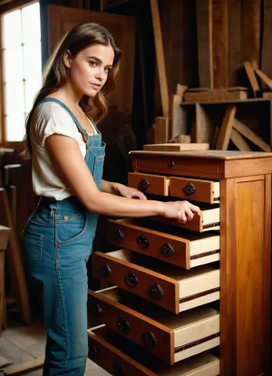 La ragazza carpentiere meticolosamente selezionato il legno migliore per il suo progetto, tagliando meticolosamente e modellando ogni pezzo alla perfezione. Trascorse ore meticolosamente mettendo il petto di cassetti in una stanza dove sarebbe stato ammirato da tutti coloro che entravano