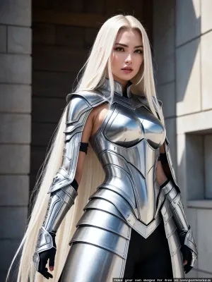 La femme était grande, ses cheveux blonds coulant dans le vent. Sa position confiante et son armure en métal blanc lui ont donné un air d'autorité. Elle regarda droit devant, ses lèvres se mirent en ligne droite. Au loin, elle pouvait voir un groupe de