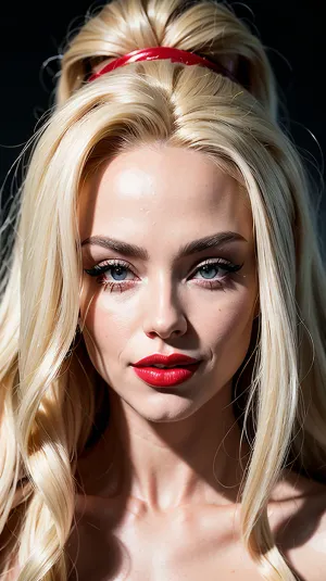 墙上贴着明亮的红唇膏和黑白肖像的女子,是一个惊人的景象. 她有长长的金发 并穿着一个明亮的红色口红 与她的服装完全吻合。 她的美丽令人迷惑,她前夫