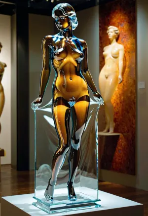 Музей был наполнен красивыми стеклянными скульптурами, каждая из которых была более сложной и детальной, чем последняя. Но одна конкретная скульптура поймала мой глаз - обнаженную женщину размером с жизнь, сделанную из стекла. Она была прозрачной, ее кожа светилась светом,