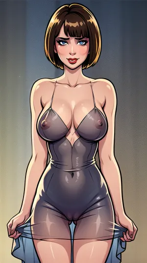 ピクシーカットブルネットブルーの目とフレククルスは、鏡の前面に立って彼女の完璧なティッツと完全に輪郭を描く。 彼女は助けることができなかったが、彼女は彼女の写真で多くの男性が主演する方法について考えたように笑顔