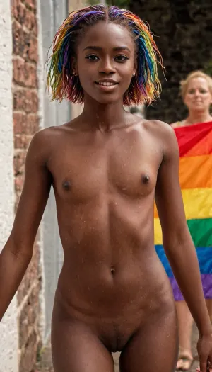 Das ultrarealistische Foto des glücklichen lesbischen Paares mit hochauflösender Frontansicht, tiefer dunkler Haut und flacher Brust ist ein Meisterwerk. Es erfasst die Essenz ihrer Liebe und Leidenschaft für einander