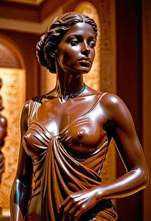 박물관의 여성 초콜릿 조각은 내 눈을 잡았다. 우유 초콜렛으로 만들어졌으며 그리스 동상과 같은 포즈가 있었습니다. 나는 도움이 될 수 없었다 그러나 잠시 동안 스타, 그런 생활을하고 싶은 것을 상상