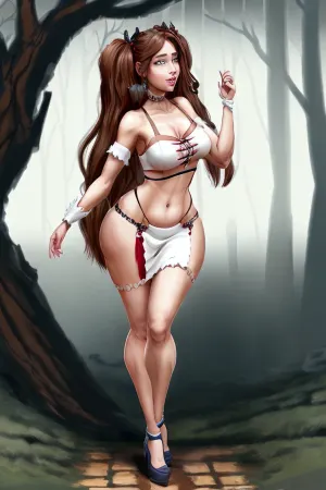 woman, Girl, (majalis:1.2), (1boy, femboy, hiro:1.1), brown hair, twintails, full body, lips, lip biting, long hair, looking at viewer, eyelashes, solo, blue eyes, <lora:majalis_style_v2.1:.8>