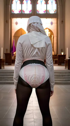 कैंडी लव, एक सेक्सी गोरा न्यून, एक पिम्पर्स डायपर और एक तंग पोशाक पहने कैमरे पर पकड़ा गया था। वह चर्च के फर्श पर थी, उसके पीछे की दीवार के खिलाफ थी। चित्र जल्दी से वायरल हो गया, लाखों विचारों और टिप्पणियों को पैदा करना