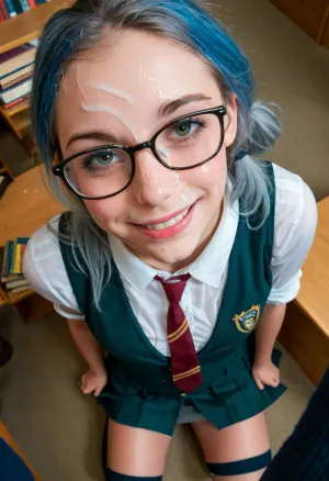 The young 18-year-old Czech nerdy girl was sitting in the library, surrounded by books and papers. She had a warm smile on her face as she looked at the pictures of AI generated porn on her phone. Suddenly, she heard footsteps