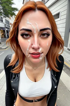 A woman walks down the street, her face in focus as she passes by