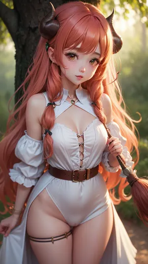 Uma jovem corre em direção a uma árvore maciça, seu cabelo puxado para fora por uma garota alta com longo pênis grosso completo vaginal inserido nele por trás em salgueiro verde