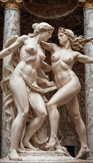 8kAI的超现实主义照片产生了一幅希腊风格的大理石雕像的相片,描绘了一种顺从的裸体女性不和,以及令人印象深刻的希腊风格大理石雕像,描绘了支配性裸体女性雅典娜在高清晰度中互相争斗的画面,这确实令人印象深刻