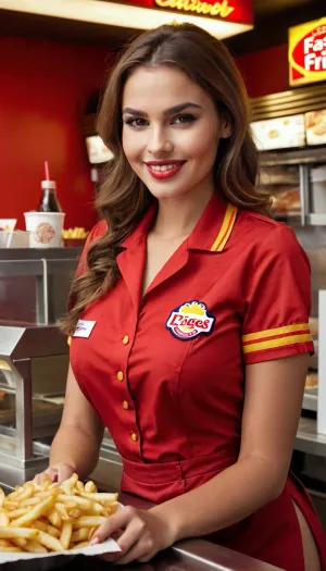 La femme derrière le comptoir au restaurant de restauration rapide était une beauté naturelle avec des yeux souriants sensuels et un sourire sexy. Elle portait une jupe courte et une chemise serrée qui montrait ses courbes. Ses longs cheveux coulèrent dans son dos, encadrant