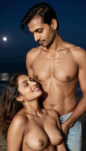 The Pakistani man fondled the Indian woman's large natural breasts, causing her to moan in pleasure. He was pleased with his handiwork