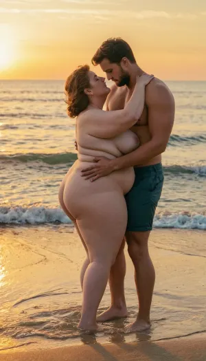 年轻人和老女人在海滩上做爱 他们的身体相互交织 他们觉得兴奋和期待,随着彼此的接近