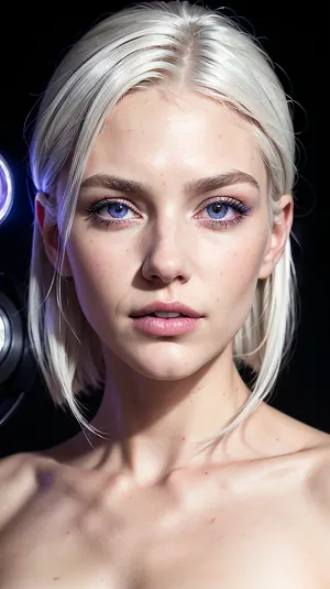 The AI generated a high-definition, ultra-realistic photograph of a young woman with perfect features and bright white hair