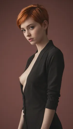 1girl, full body visible, ginger, pixie cut, girl