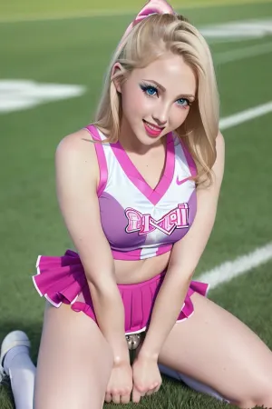 年轻的成年女孩坐在她的Futanari笼子里,等待巨大的睾丸被插入. 她有一具长着粉色啦啦队长制服和金色头发的闪烁身体. 她的微笑是宽广的 她等待AI插入