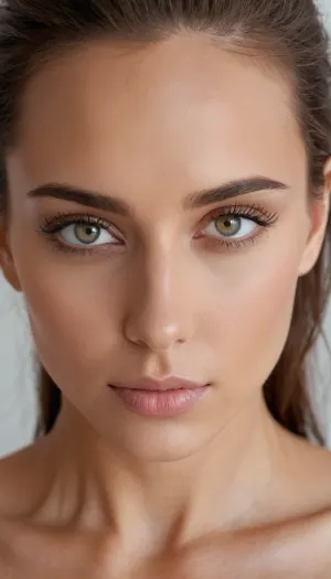 两名妇女在模特面前摆姿势,每人拿着同一个女人的照片。 他们都穿着紧身衣服,突出其曲线,突出其完美的身体. 一个女人有深色的头发 和褐色的眼睛,而