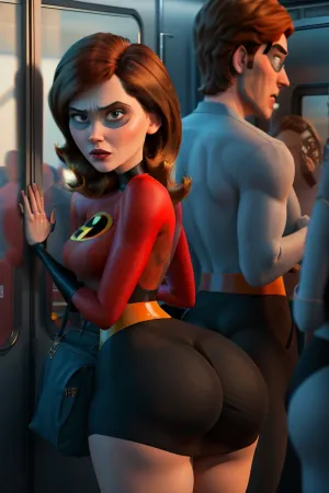 Helen, a woman traveling on the train, is sitting next to a man named Parr. Parr grabs her ass and she slaps him in response