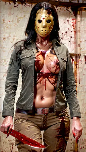 Um artista magistral criou uma obra-prima de resolução ultra-alta de 8k que capta a essência do icônico personagem de filmes de terror, Jason Voorhees. A imagem é tão realista que pode ser confundida com uma fotografia de alta qualidade. O intrincado