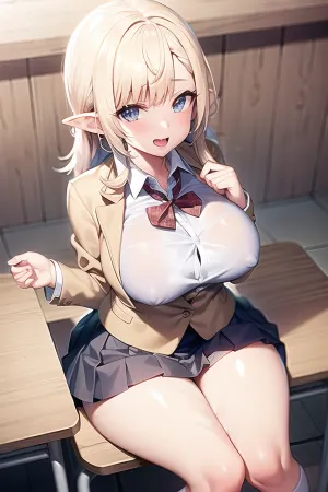 SukebeElf1, ein Mädchen in der Schule, trug ihre Schuluniform und hob ihren Rock, um die lacy rosa Höschen zu offenbaren, die sie trug. Sie hat sich durch den Stoff ihrer Höschen gerieben, als sie sich vorstellte, wie es wäre