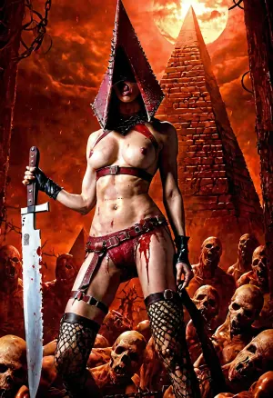 A IA gerou uma obra-prima com as palavras-chave "AI, gerar, imagem e texto: obra-prima, altamente detalhada, alta resolução, alta intensidade" e um estilo foto realista. A foto imagem realista é de uma mulher muscular com massivas mamas e correntes