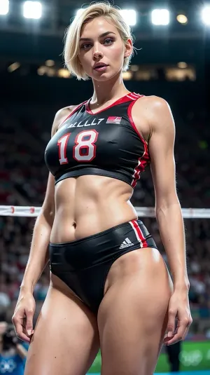 La grande joueuse de volleyball russe athlétisme se tenait sur la cour avec sa chatte poilue à la bande d'atterrissage entièrement exposée. Elle avait une taille très étroite et de larges hanches, et sa chatte gonflée était visible à travers son haut. Sa peau était ultra détaillée