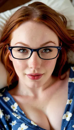 빨간 머리와 주근이있는 여성, 섹시한 원피스 pijama 세트를 착용, 그녀의 전화를 통해 스크롤 그녀의 침대에 앉아. 그녀는 가득 차있는 입술, 큰 자연적인 모유 및 호리호리한 허리가 있습니다. 그녀의 코는 완벽하고 그녀는