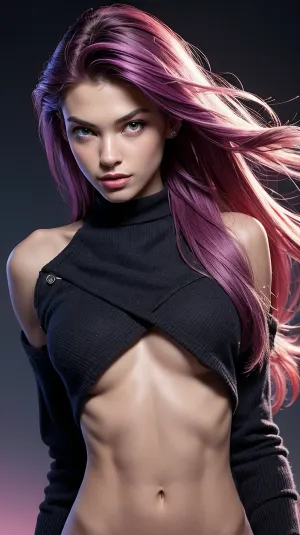 Ein junges Mädchen mit einem perfekten Gesicht, athletischen Körper und dunklen Haaren mit einem Hauch von rosa gefangen die Schönheit der Welt um sie in einem intensiven Blick auf ihr Gesicht, als sie den perfekten Moment gefangen nahm